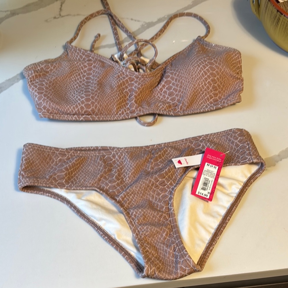 Tan/Cream Snake Print Bikini Set
